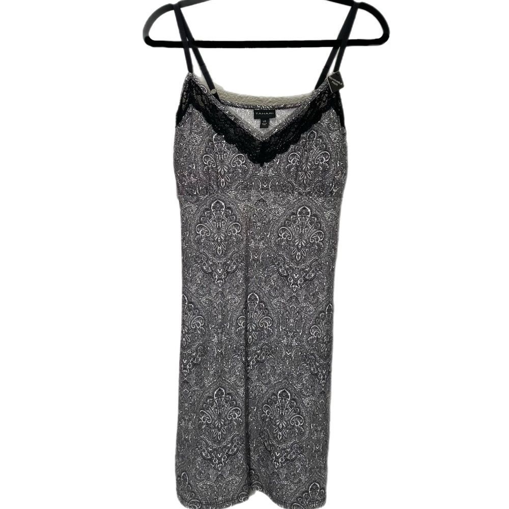 NWT Tahari Lace Insert Padded Chemise Black Wallpaper Slip Dress Large Y2K